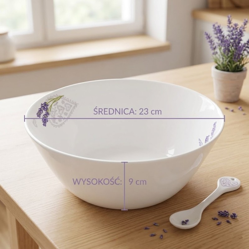 Salaterka 23 cm Esmene Lavander duża biała z motywem lawendy