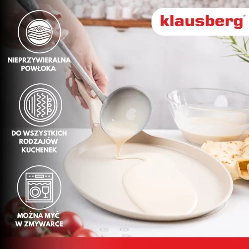 Patelnia do naleśników 24 cm z powłoką marmurową nieprzywierająca kremowa indukcja gaz Klausberg