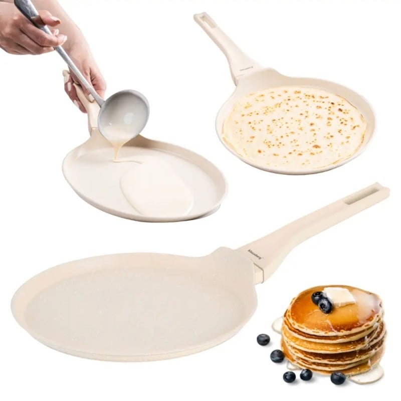 Patelnia do naleśników 24 cm z powłoką marmurową nieprzywierająca kremowa indukcja gaz Klausberg