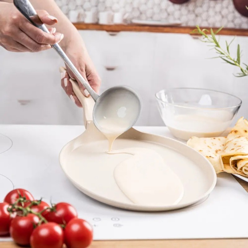 Patelnia do naleśników 24 cm z powłoką marmurową nieprzywierająca kremowa indukcja gaz Klausberg