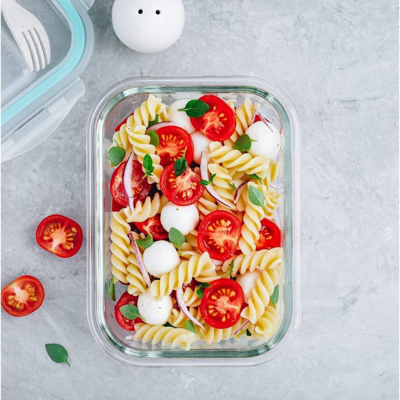 Pojemniki szklane prostokątne lunchbox GierekHoff Corio GH 1114 zestaw 4 sztuki żaroodporne hermetyczne 1050/640/370/200 ml