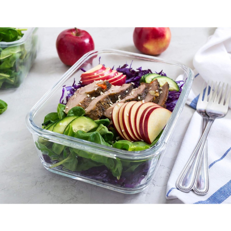 Pojemniki szklane prostokątne lunchbox GierekHoff Corio GH 1114 zestaw 4 sztuki żaroodporne hermetyczne 1050/640/370/200 ml