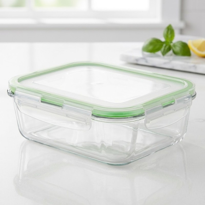 Pojemniki szklane prostokątne lunchbox GierekHoff Corio GH 1114 zestaw 4 sztuki żaroodporne hermetyczne 1050/640/370/200 ml