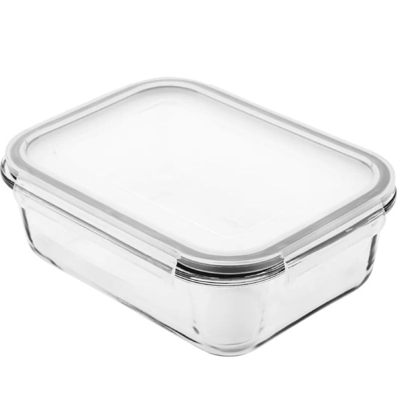 Pojemniki szklane prostokątne lunchbox GierekHoff Corio GH 1114 zestaw 4 sztuki żaroodporne hermetyczne 1050/640/370/200 ml