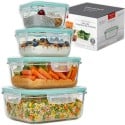 Pojemniki szklane kwadratowe lunchbox GierekHoff Corio GH 1115 zestaw 4 sztuki żaroodporne hermetyczne 800/520/320/150 ml