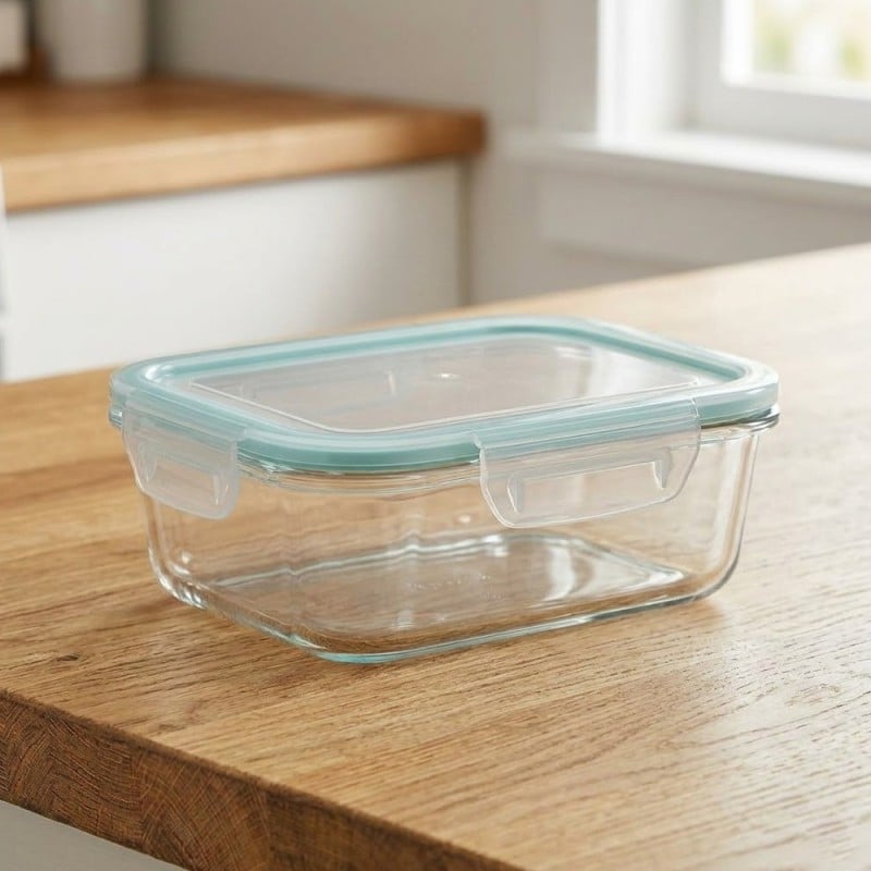 Pojemniki szklane kwadratowe lunchbox GierekHoff Corio GH 1115 zestaw 4 sztuki żaroodporne hermetyczne 800/520/320/150 ml