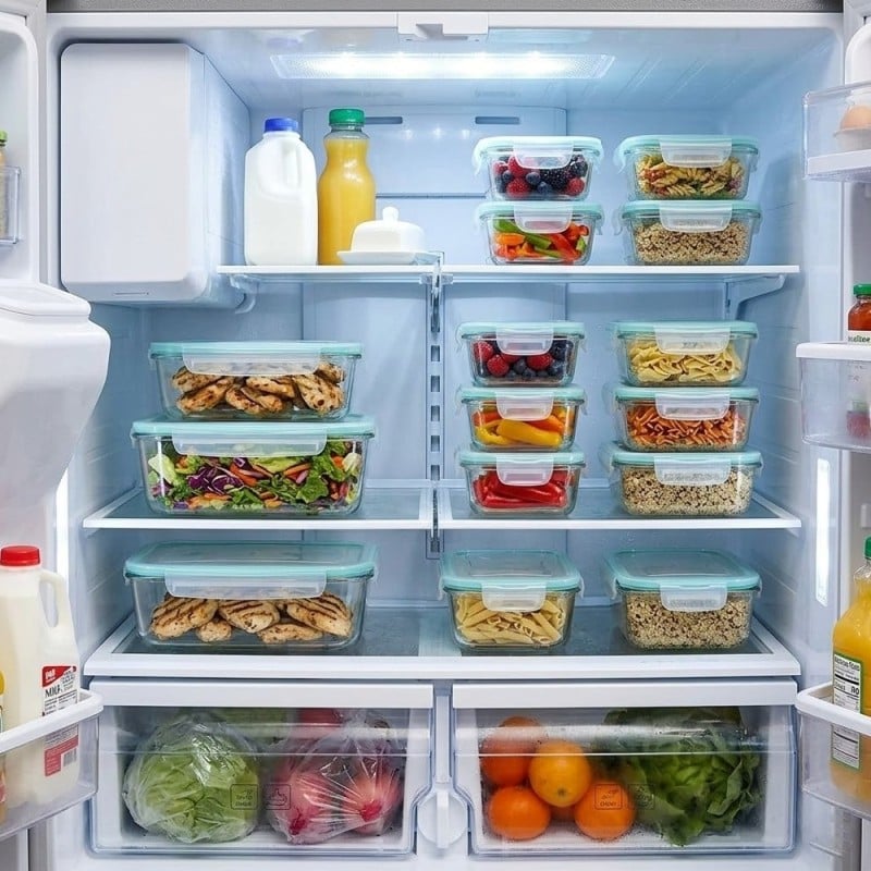 Zestaw 8 pojemników szklanych lunchbox GierekHoff Corio żaroodporne hermetyczne prostokątne kwadratowe GH 1114 1115