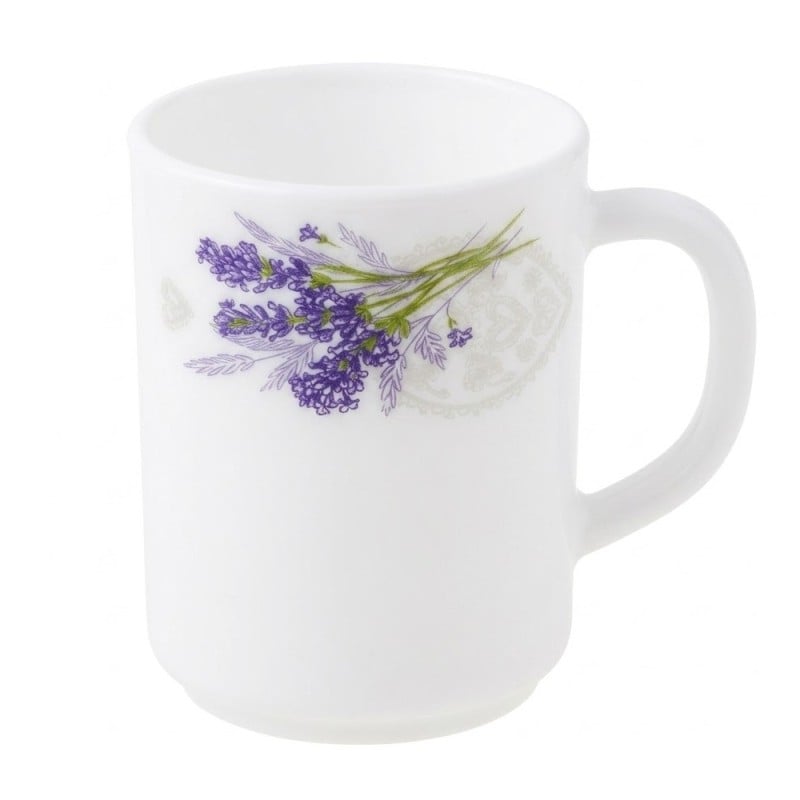 Kubki szklane 270 ml komplet 6 kubków Esmene Lavander białe wzór lawenda