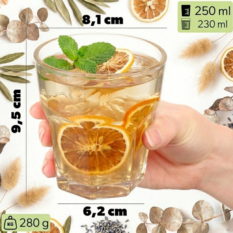 Szklanki klasyczne do napojów i drinków 250 ml zestaw 6 sztuk do soków