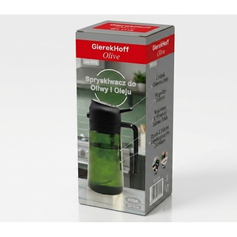 Spryskiwacz szklany dozownik do oliwy oleju GierekHoff Olive zielony atomizer spray 450 ml szklana butelka