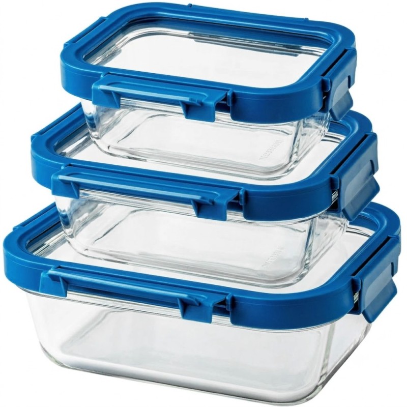 Zestaw 3 pojemników szklanych lunchbox GierekHoff Corio Glass żaroodporne hermetyczne prostokątne GH 1117