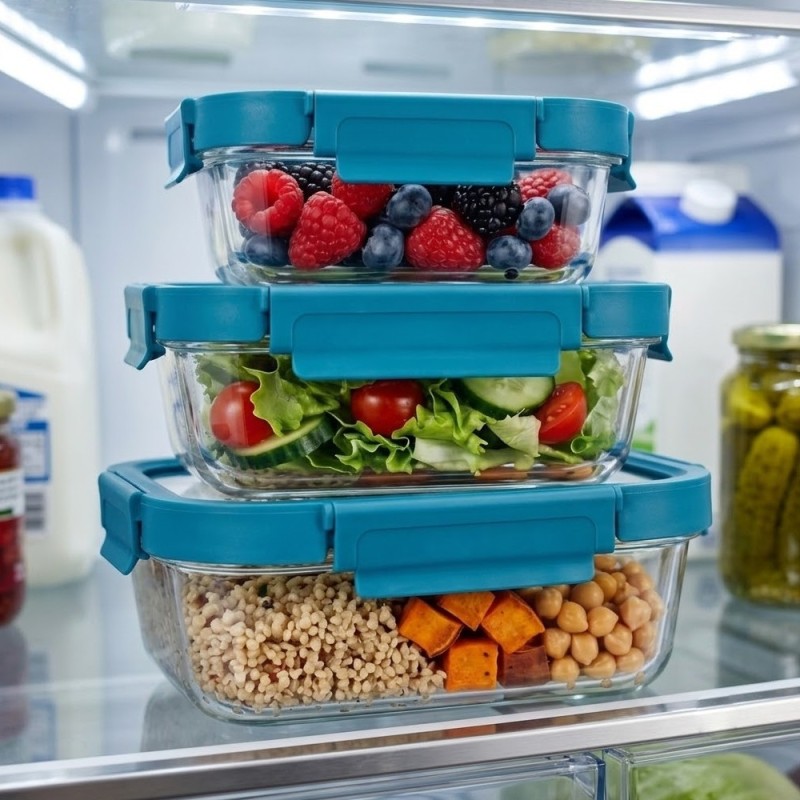 Zestaw 3 pojemników szklanych lunchbox GierekHoff Corio Glass żaroodporne hermetyczne prostokątne GH 1117