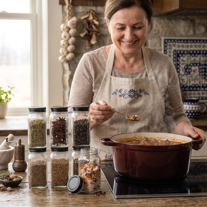 Pojemniki na przyprawy 6 słoiczków 120 ml GierekHoff Flavor GH 1113 dozowniki kuchenne do przypraw