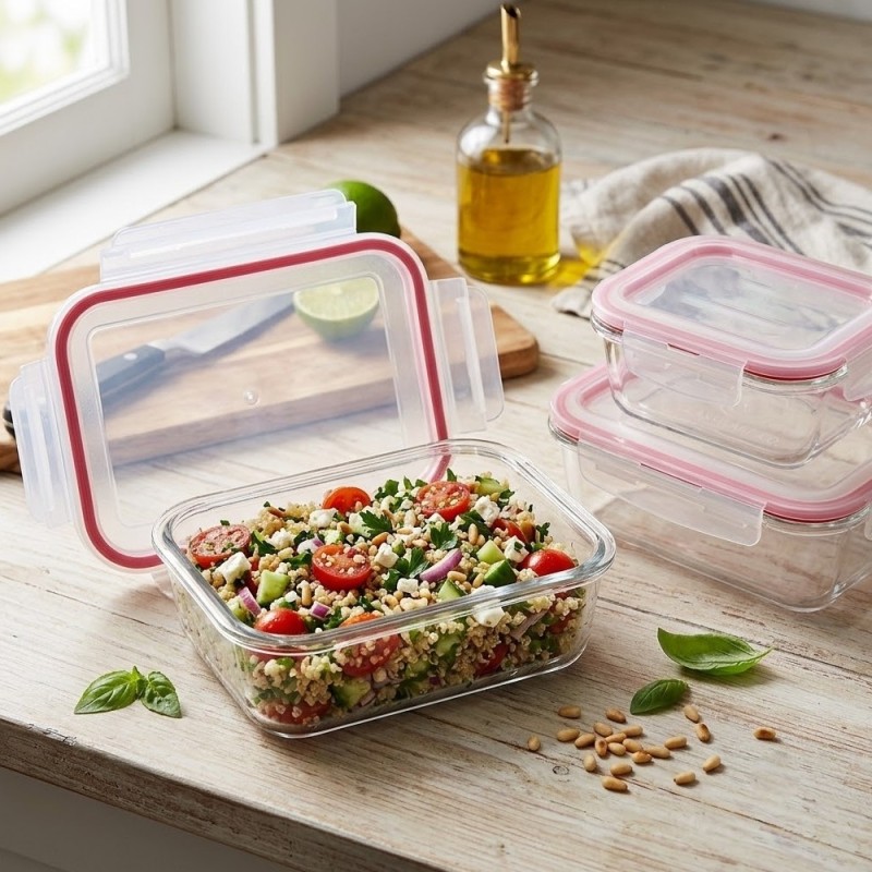 Szklany pojemnik 1520 ml na żywność jedzenie Gierekhoff pudełko z pokrywką lunchbox prostokątny hermetyczny