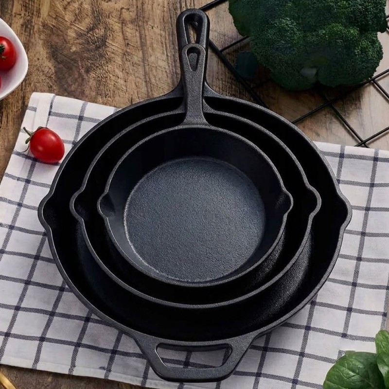 Zestaw 3 patelnie żeliwne 20/25/30 cm GierekHoff Żeliwna Tradycja ciężkie głębokie indukcja gaz ognisko grill GH 8002
