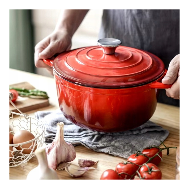 Garnek żeliwny emaliowany 5 L GierekHoff Żeliwna Tradycja kociołek czerwony 25 cm GH 6004