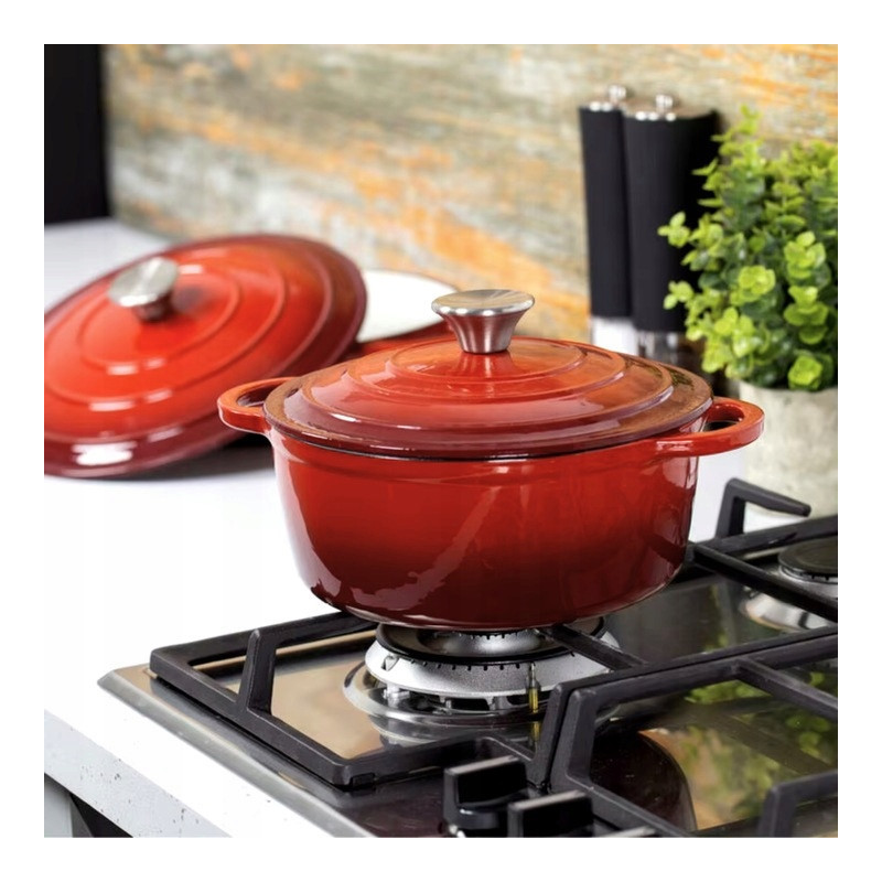 Garnek żeliwny emaliowany 5 L GierekHoff Żeliwna Tradycja kociołek czerwony 25 cm GH 6004