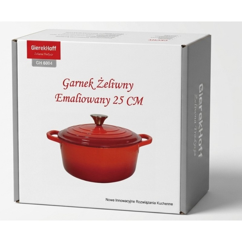 Garnek żeliwny emaliowany 5 L GierekHoff Żeliwna Tradycja kociołek czerwony 25 cm GH 6004