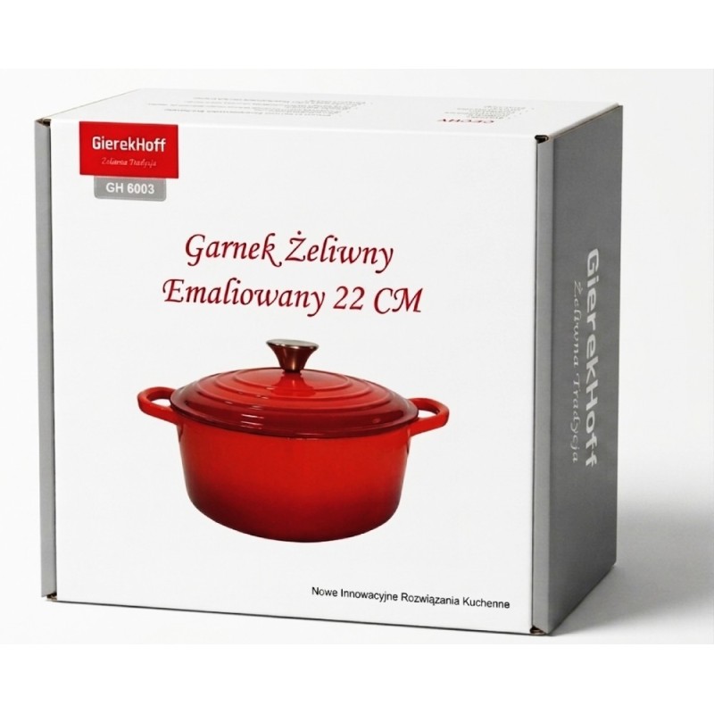 Garnek żeliwny emaliowany 4 L GierekHoff Żeliwna Tradycja kociołek czerwony 22 cm GH 6003