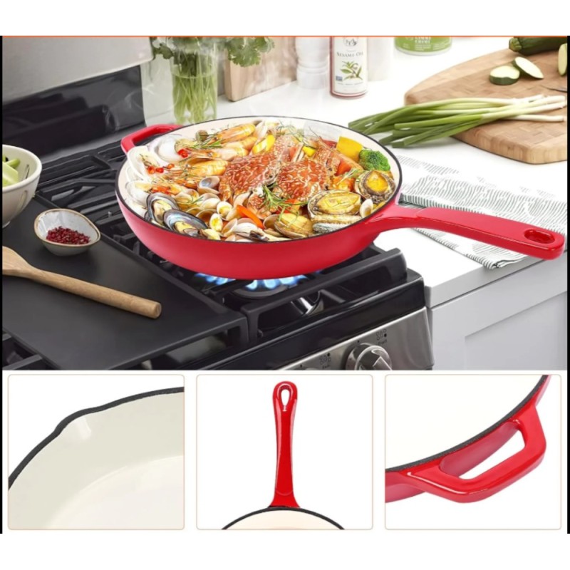 Zestaw 3 patelnie żeliwne emaliowane 20/25/30 cm GierekHoff Żeliwna Tradycja ciężkie głębokie indukcja gaz ognisko grill GH 6002