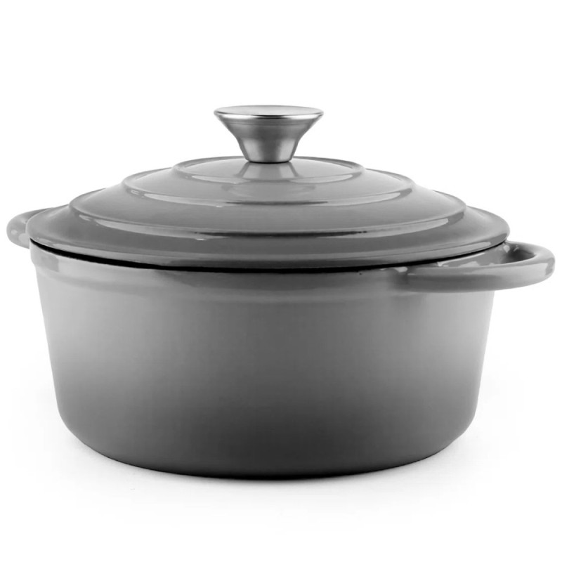 Zestaw garnków 20/22/24 cm i patelnia 25 cm żeliwne emaliowane GierekHoff Żeliwna Tradycja ciężkie szare GH 6021