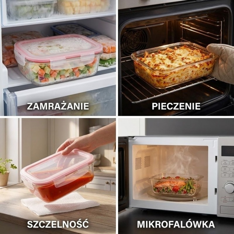 Szklany pojemnik 1520 ml na żywność jedzenie Gierekhoff pudełko z pokrywką lunchbox prostokątny hermetyczny