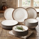 Serwis obiadowy porcelana 18 elementów Atom Hello Sand beżowe talerze dla 6 osób nakrapiane