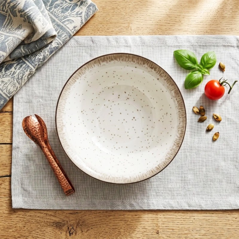 Serwis obiadowy porcelana 24 elementy Atom Hello Sand beżowe talerze kubki dla 6 osób nakrapiane