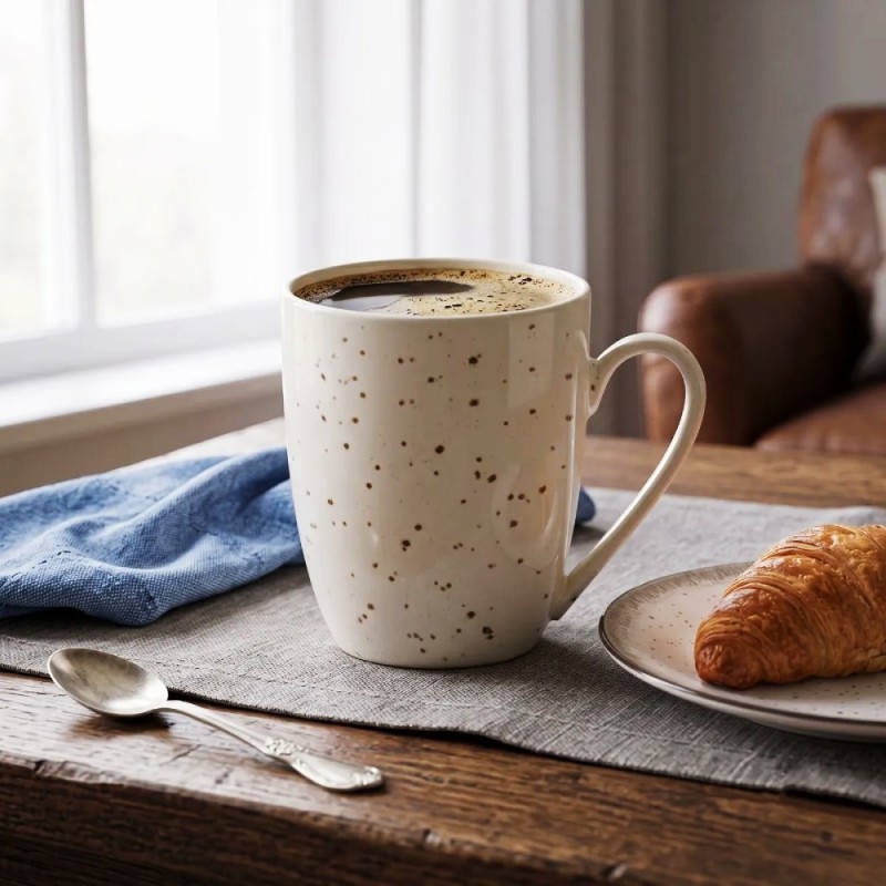 Serwis obiadowy porcelana 24 elementy Atom Hello Sand beżowe talerze kubki dla 6 osób nakrapiane