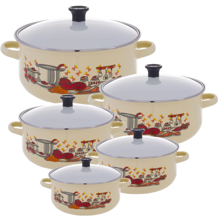 Garnki emaliowane Klausberg KB 7170  zestaw garnków emaliowane garnek GAZ emalia Cream