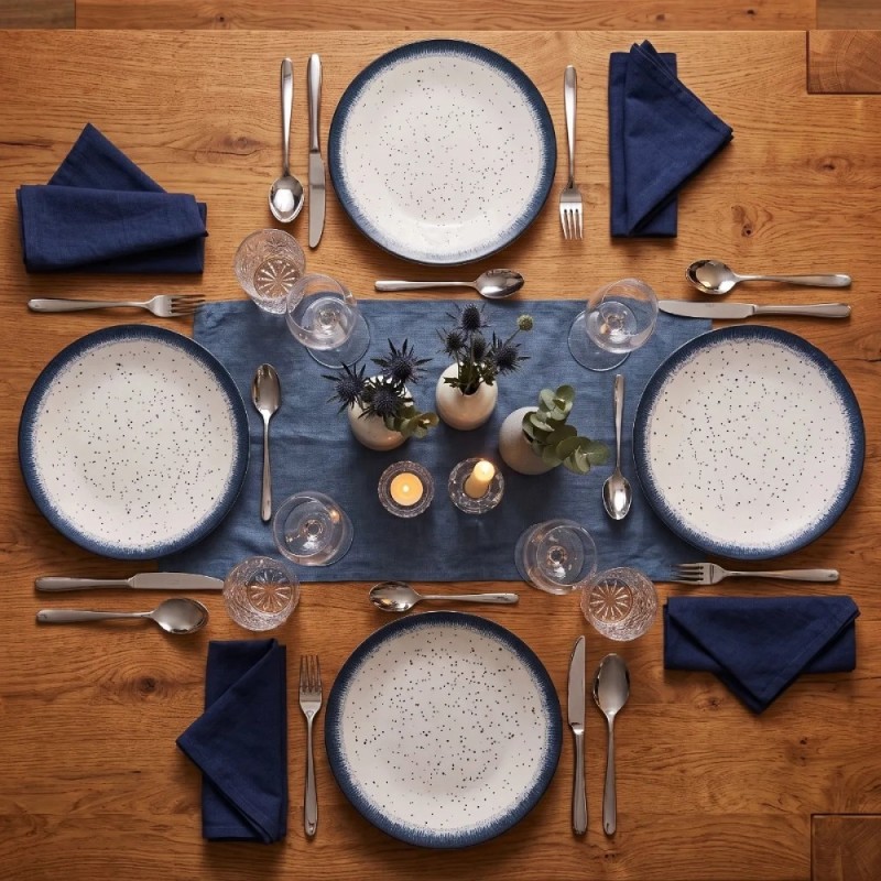 Serwis obiadowy porcelana 24 elementy Atom Hello Blue talerze kubki dla 6 osób granatowe nakrapiane