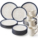 Serwis obiadowy porcelana 24 elementy Atom Hello Blue talerze kubki dla 6 osób granatowe nakrapiane