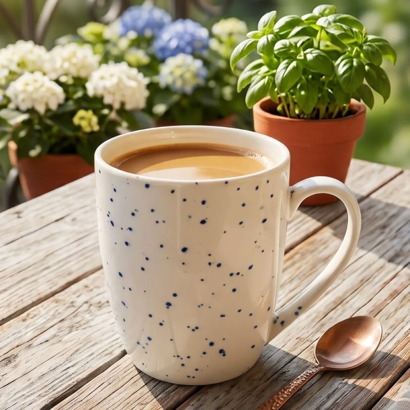 Serwis obiadowy porcelana 24 elementy Atom Hello Blue talerze kubki dla 6 osób granatowe nakrapiane