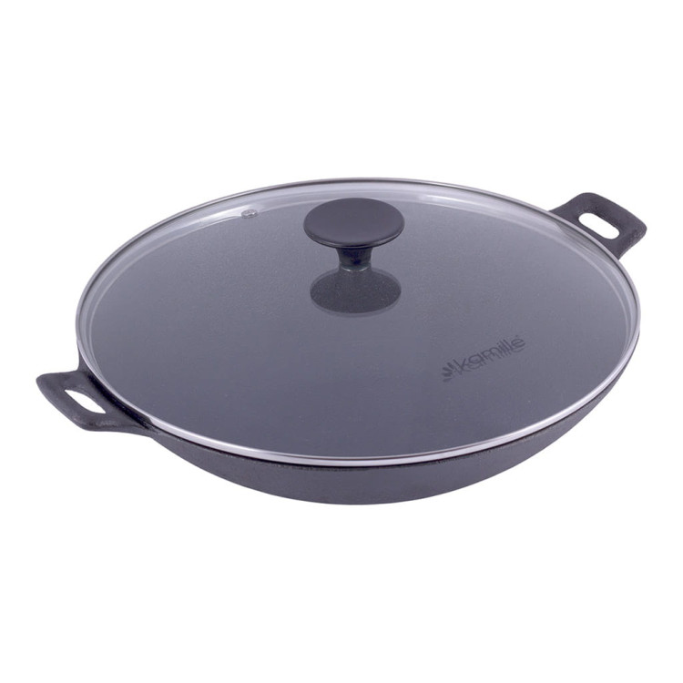 Wok żeliwny z pokrywką Kamille KM 4814V na indukcję 30 cm Big