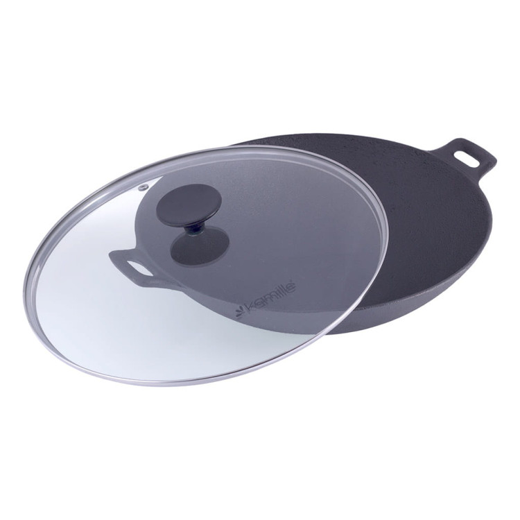 Wok żeliwny z pokrywką Kamille KM 4814V na indukcję 30 cm Big