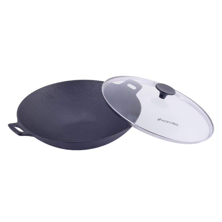 Wok żeliwny z pokrywką Kamille KM 4814V na indukcję 30 cm Big Wok żeliwny z pokrywką Kamille KM 4814V na indukcję 30 cm Big
